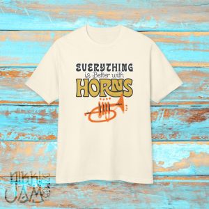 Everything is Better with Horns Tee - Music Lover T-shirt, Band Merchandise, Gift for Musicians, Music Festival Outfit, Unisex Cotton Shirt
